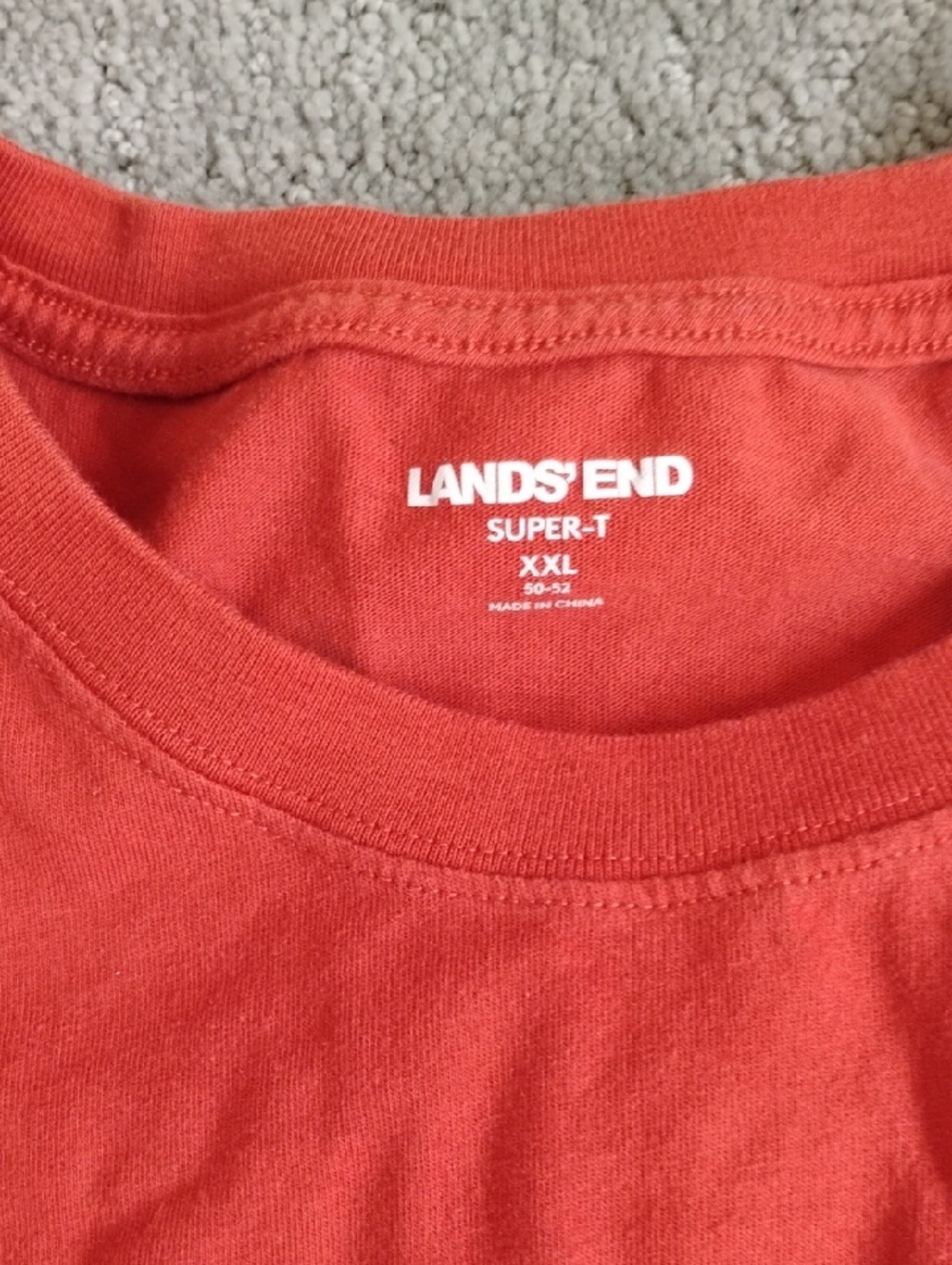 Lands' End Men's XXLCoral-Red Short Sleeve Super-T. 100 Percent Cotton.